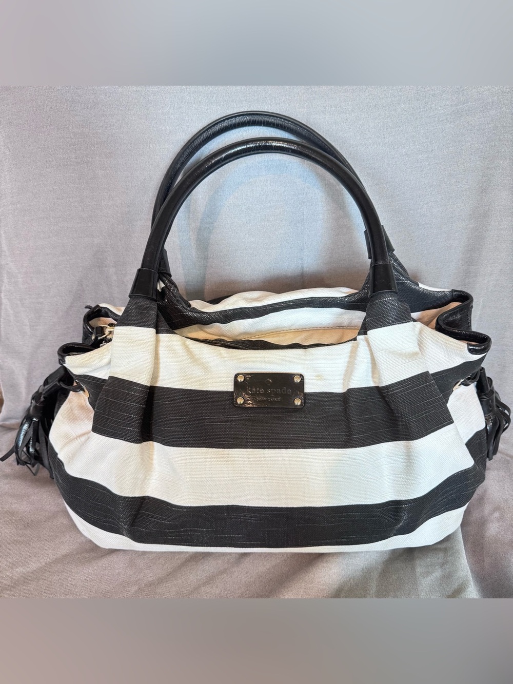 Vintage Kate Spade Stevie Nylon Leather Hobo Shoulder Tote Bag Purse Y2K Tassle